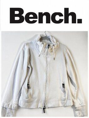 Bench Women- White Full-Zip Funnel Neck Sweatshirt Jacket-Size XL
